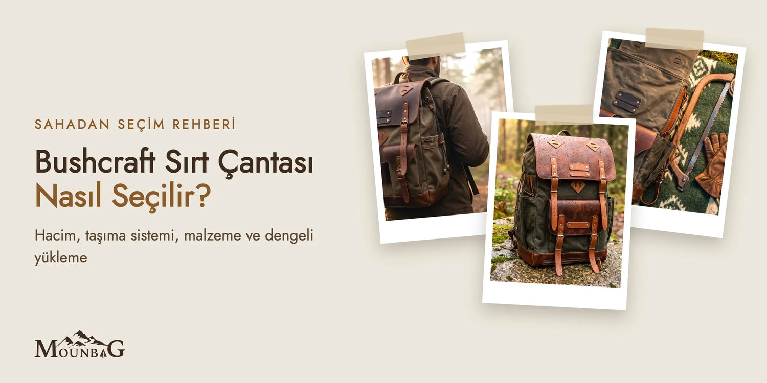 El yapımı hakiki deri ve mumlu kanvas bushcraft sırt çantası