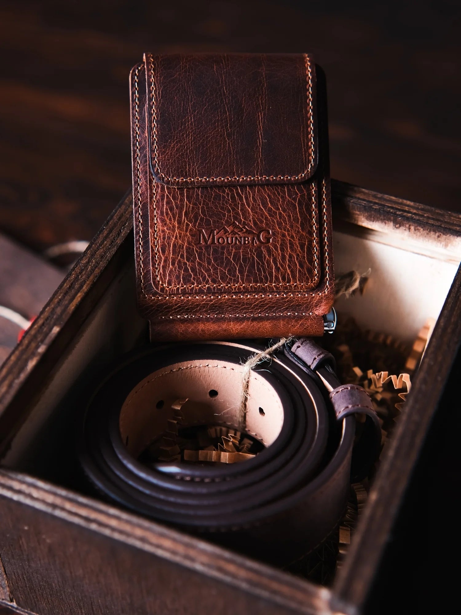 Deri Kemer & Magnesia Nakit Klipsli Cüzdan Seti