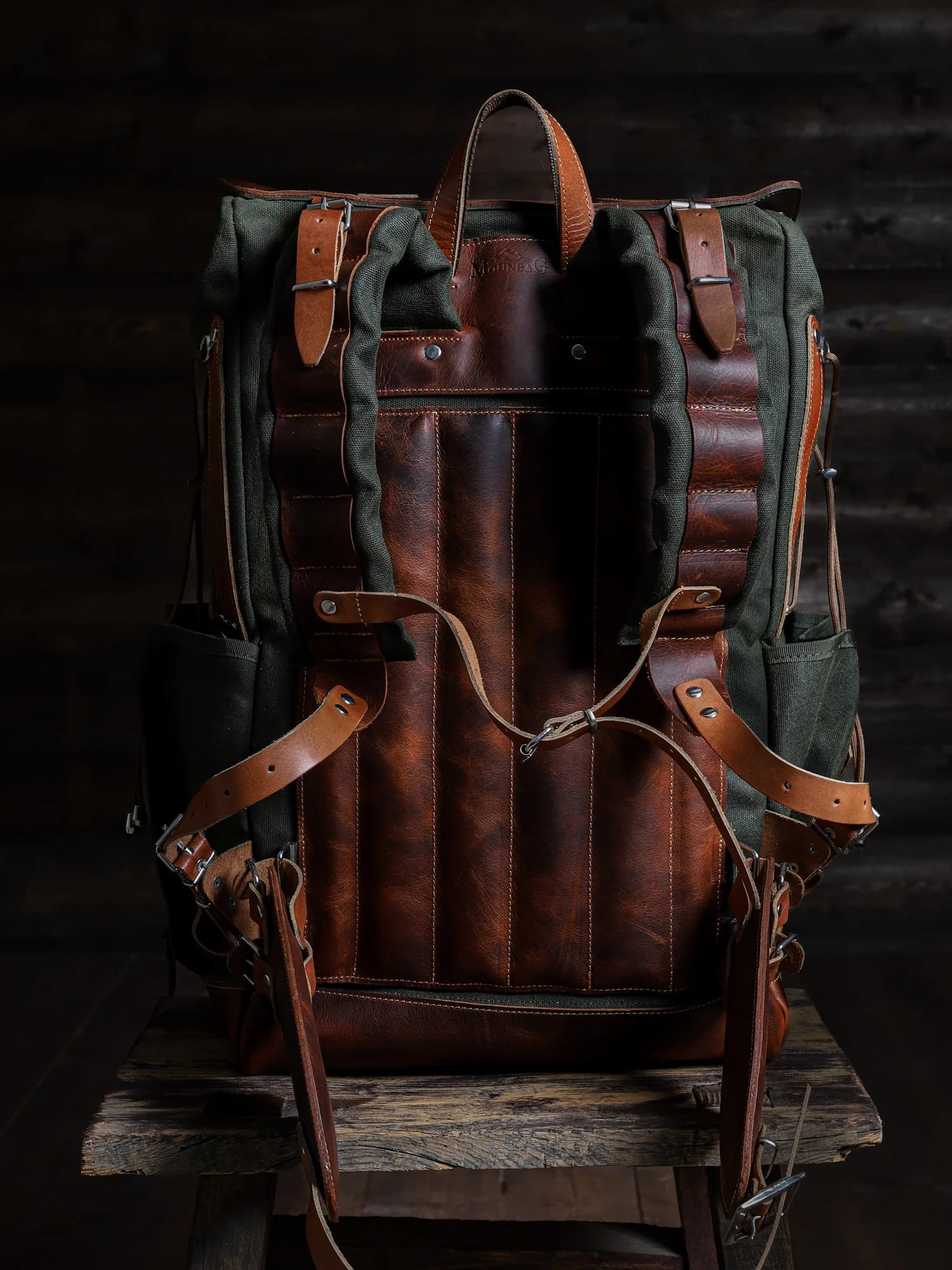 Amanos El Yapımı Hakiki Deri Mumlu Kanvas Bushcraft Çantası