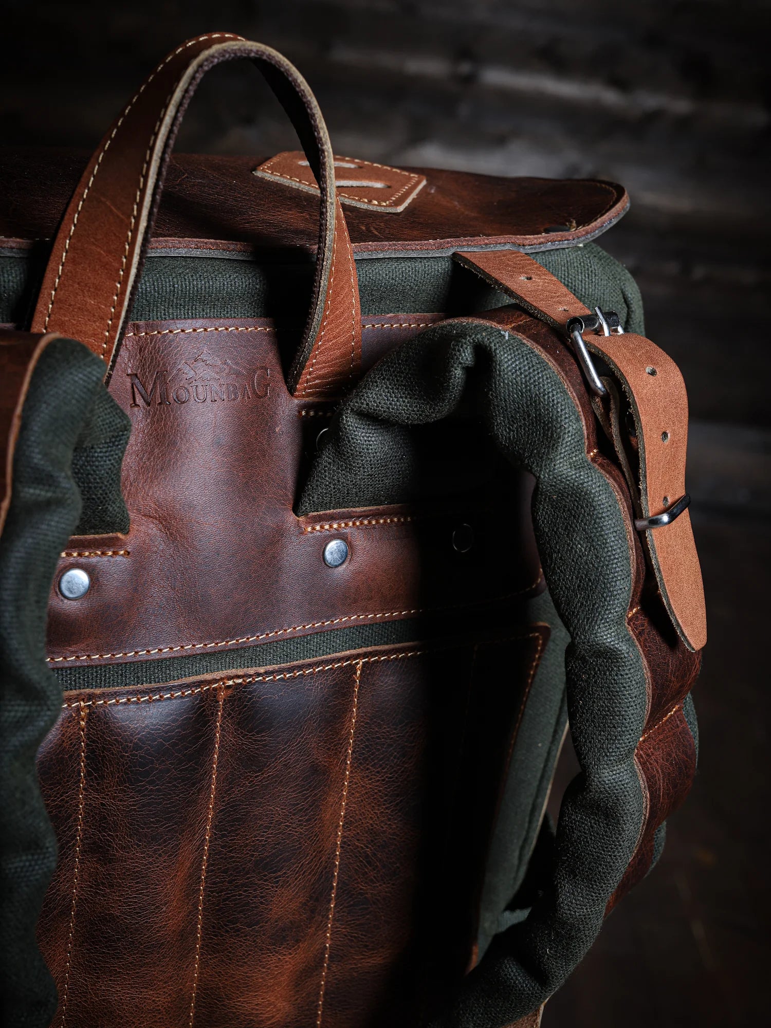 Amanos El Yapımı Hakiki Deri Mumlu Kanvas Bushcraft Çantası