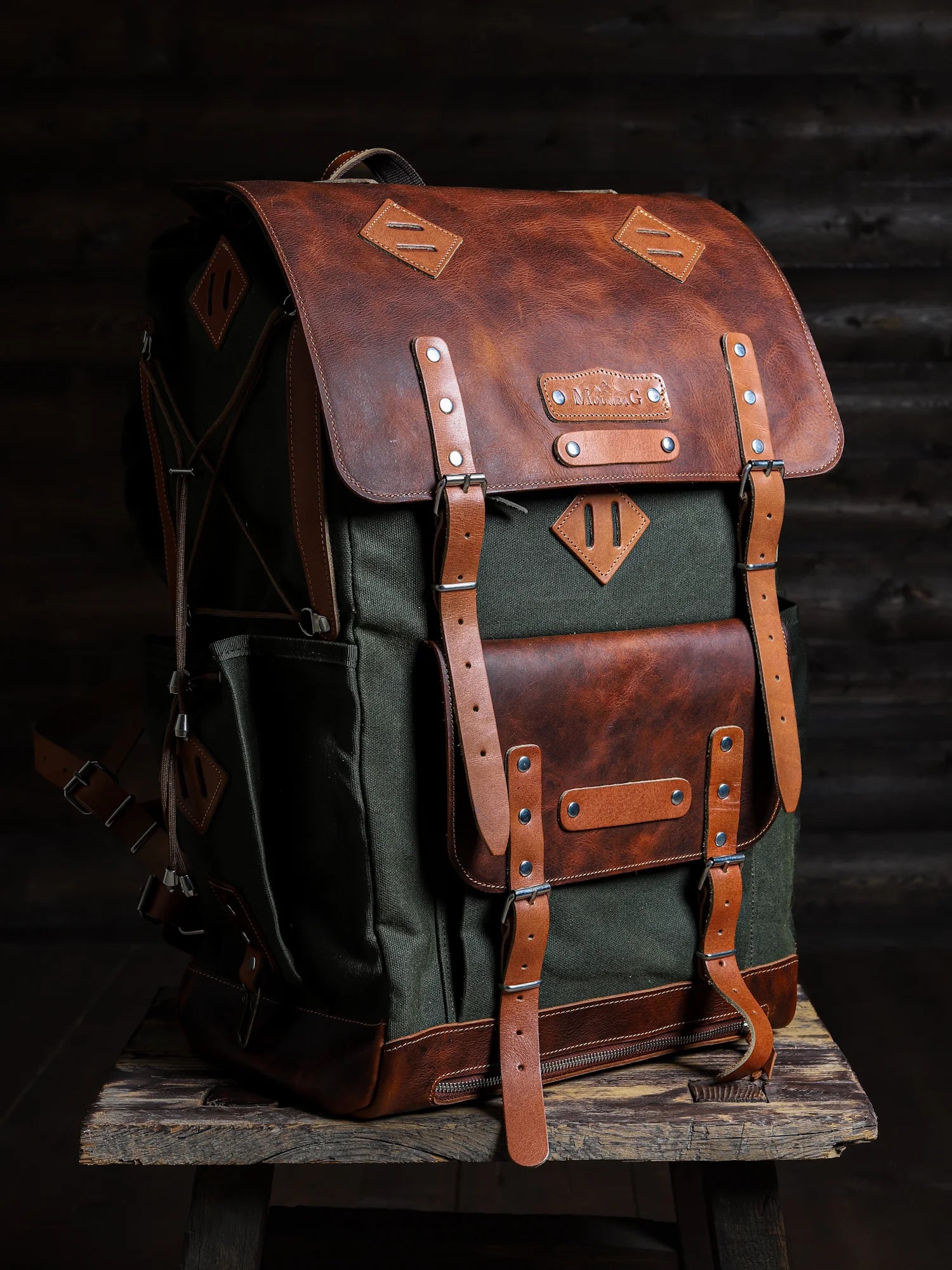 Amanos El Yapımı Hakiki Deri Mumlu Kanvas Bushcraft Çantası