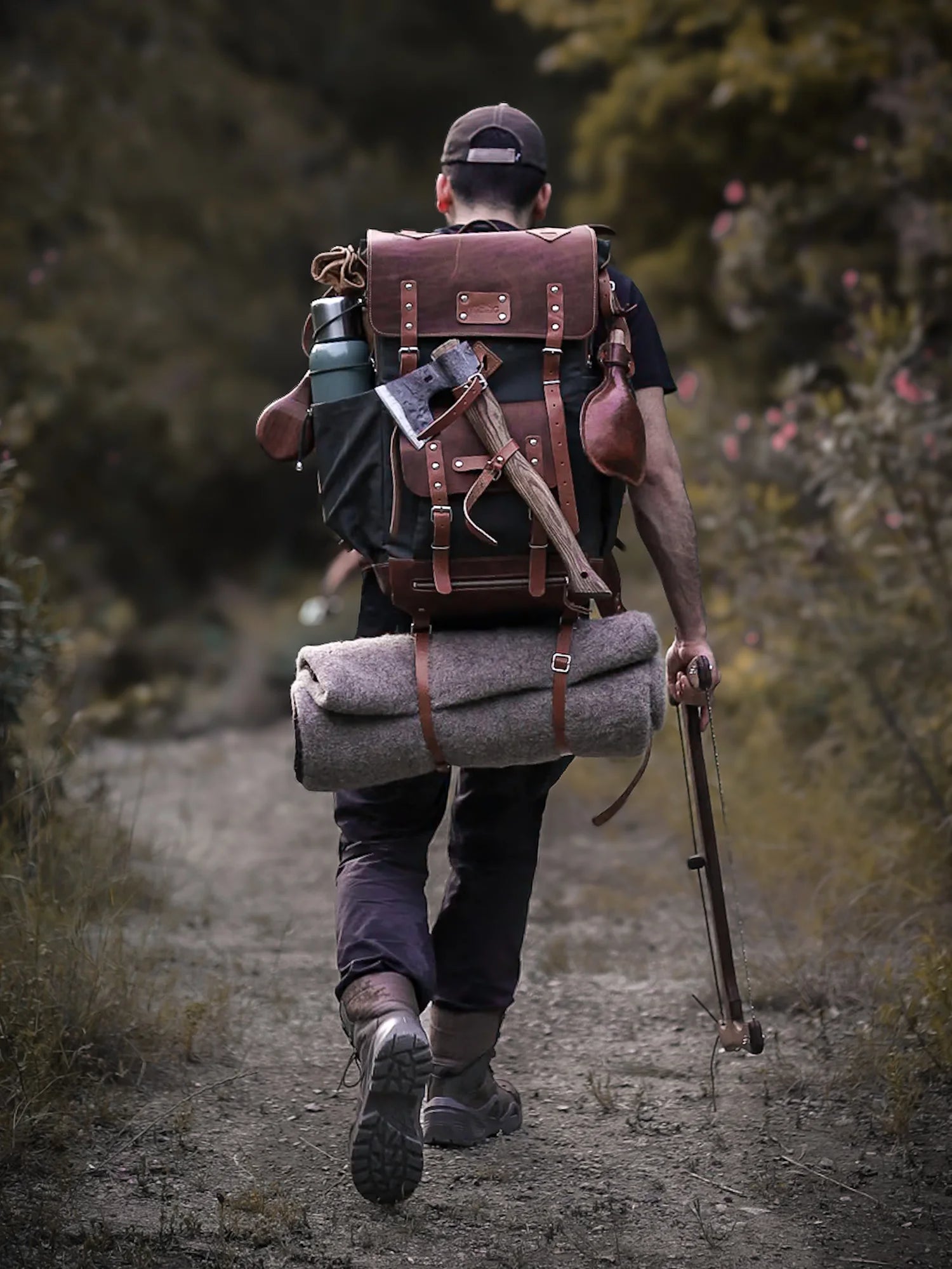 Amanos El Yapımı Hakiki Deri Mumlu Kanvas Bushcraft Çantası