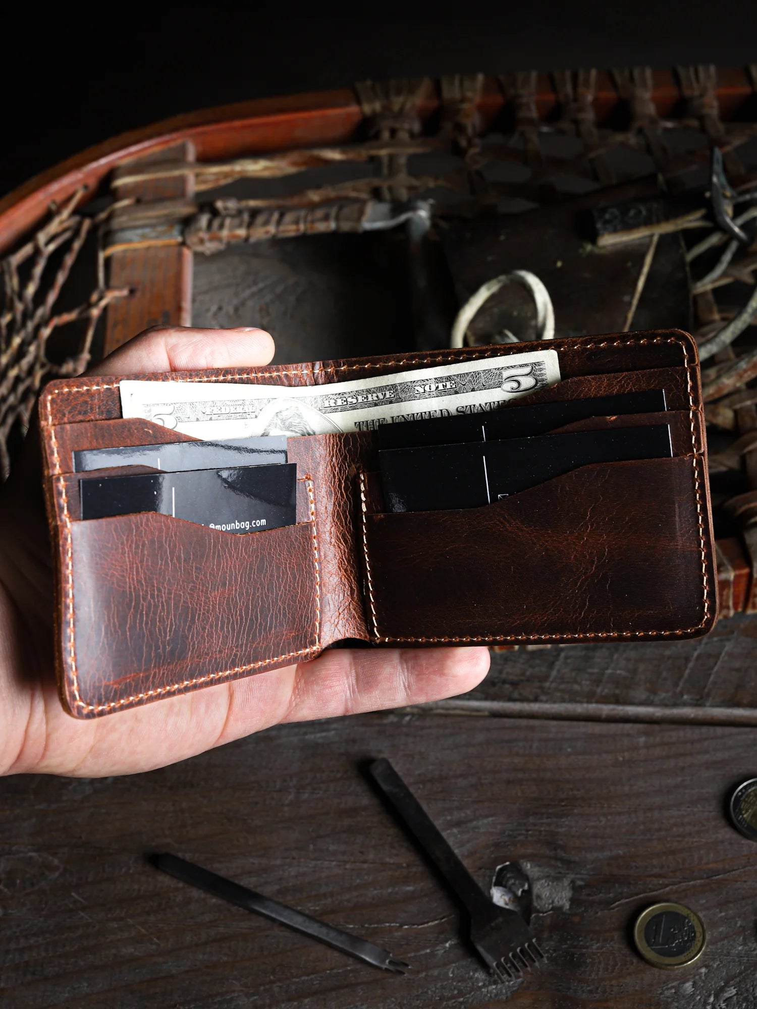 Deri Kaplı Emaye Kupa Bardak & Klasik Cüzdan Seti