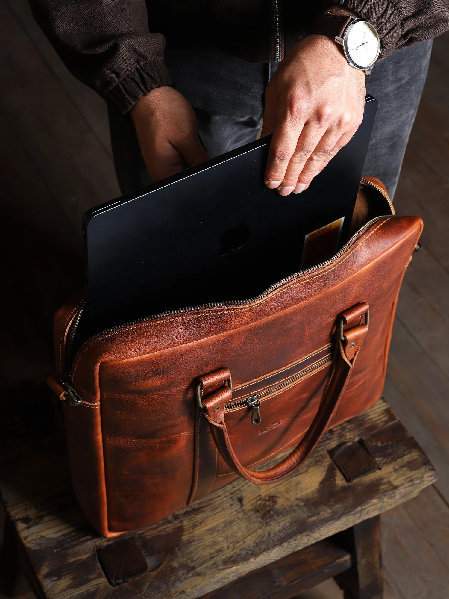 Termessos Deri Laptop Çantası - Koyu Taba
