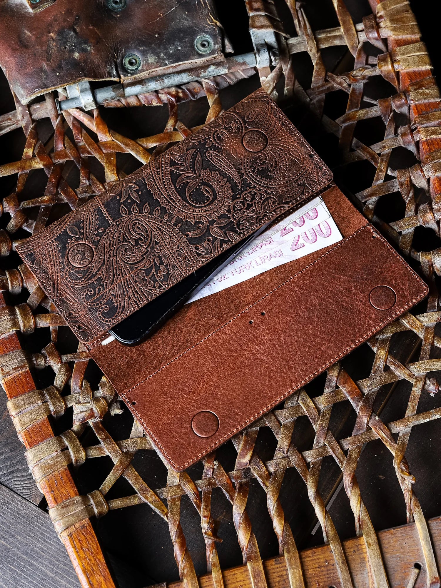 Machu Ethnique Deri Telefon Cüzdanı