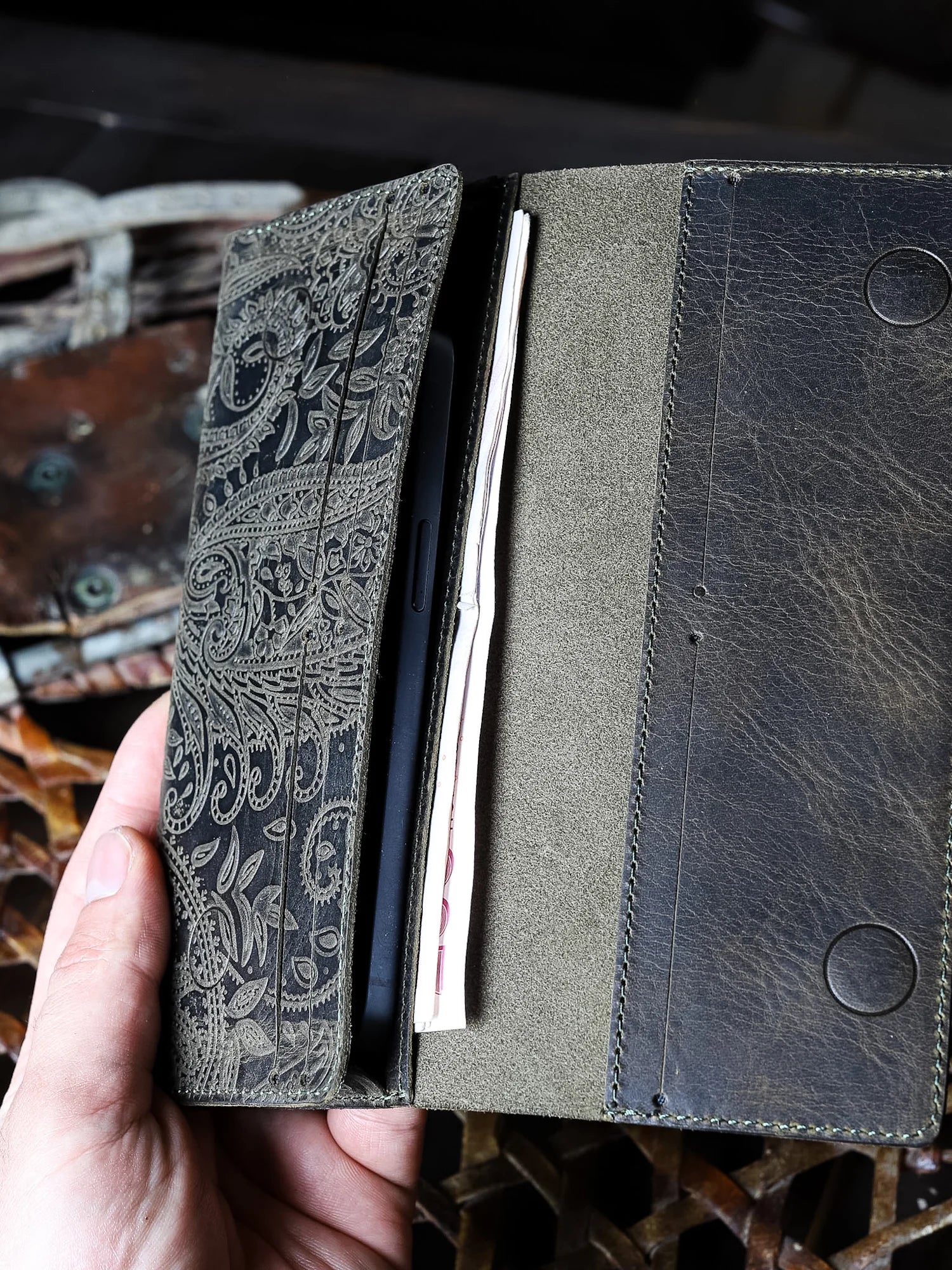 Machu Ethnique Deri Telefon Cüzdanı