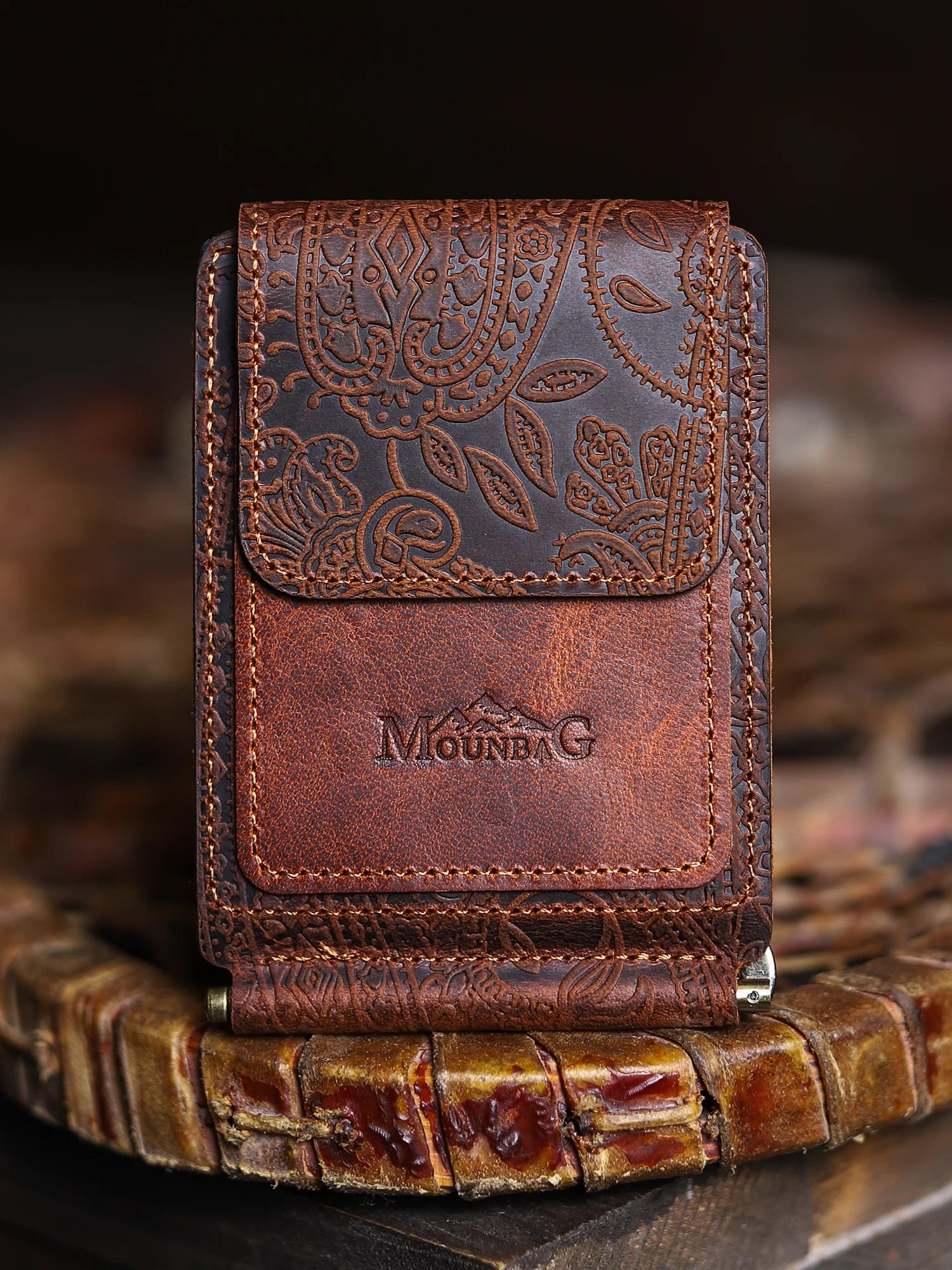 Magnesia Ethnique Nakit Klipsli Deri Cüzdan