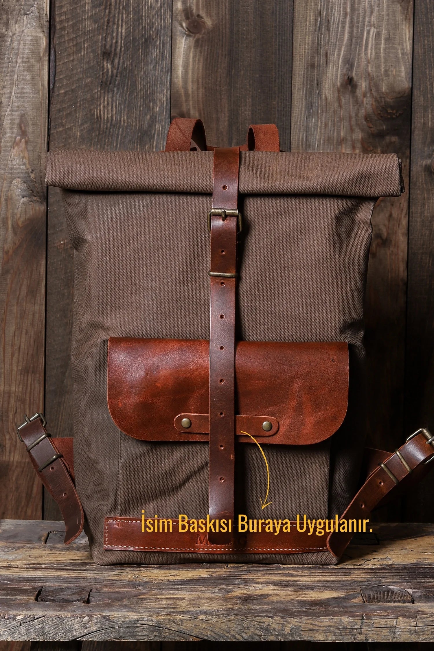 Rollbag El Yapımı Hakiki Deri Mumlu Kanvas Sırt Çantası - Kahve