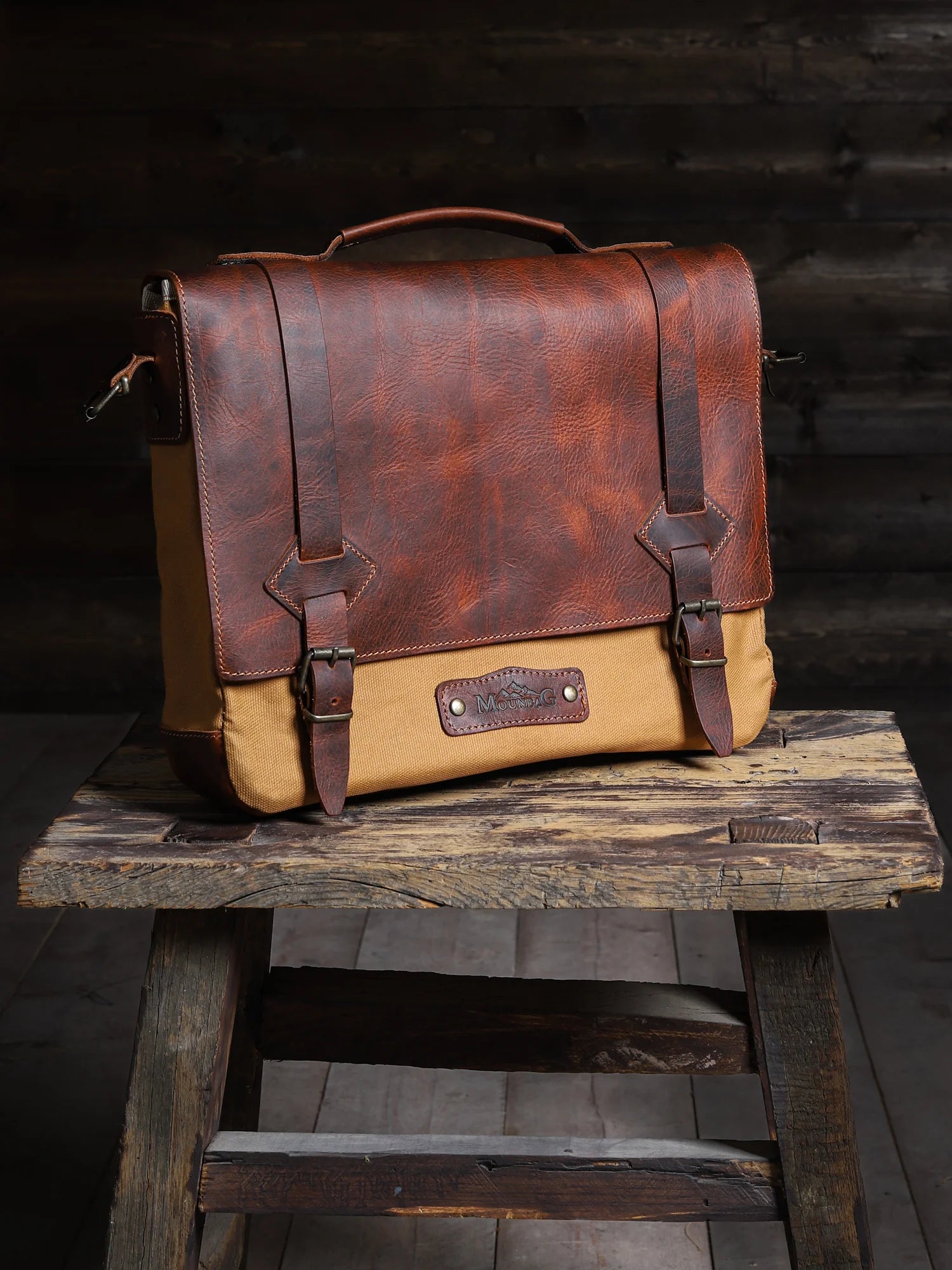 Aspendos El Yapımı Hakiki Deri Mumlu Kanvas Postacı Çantası