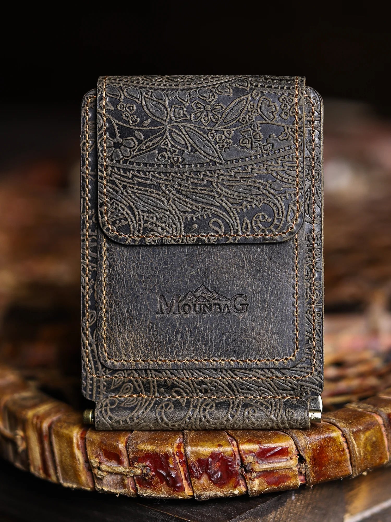 Magnesia Ethnique Nakit Klipsli Deri Cüzdan