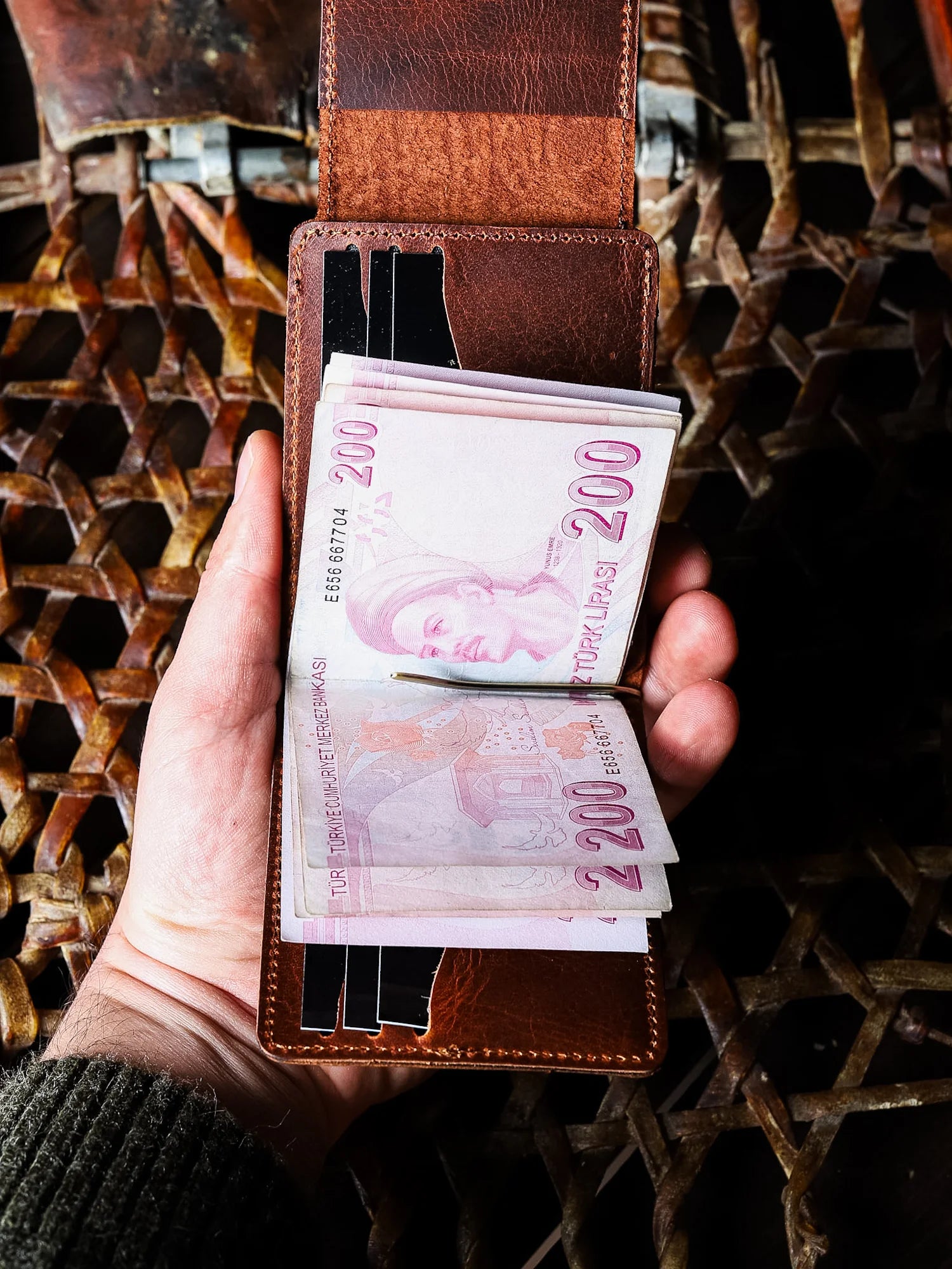 Magnesia Ethnique Nakit Klipsli Deri Cüzdan