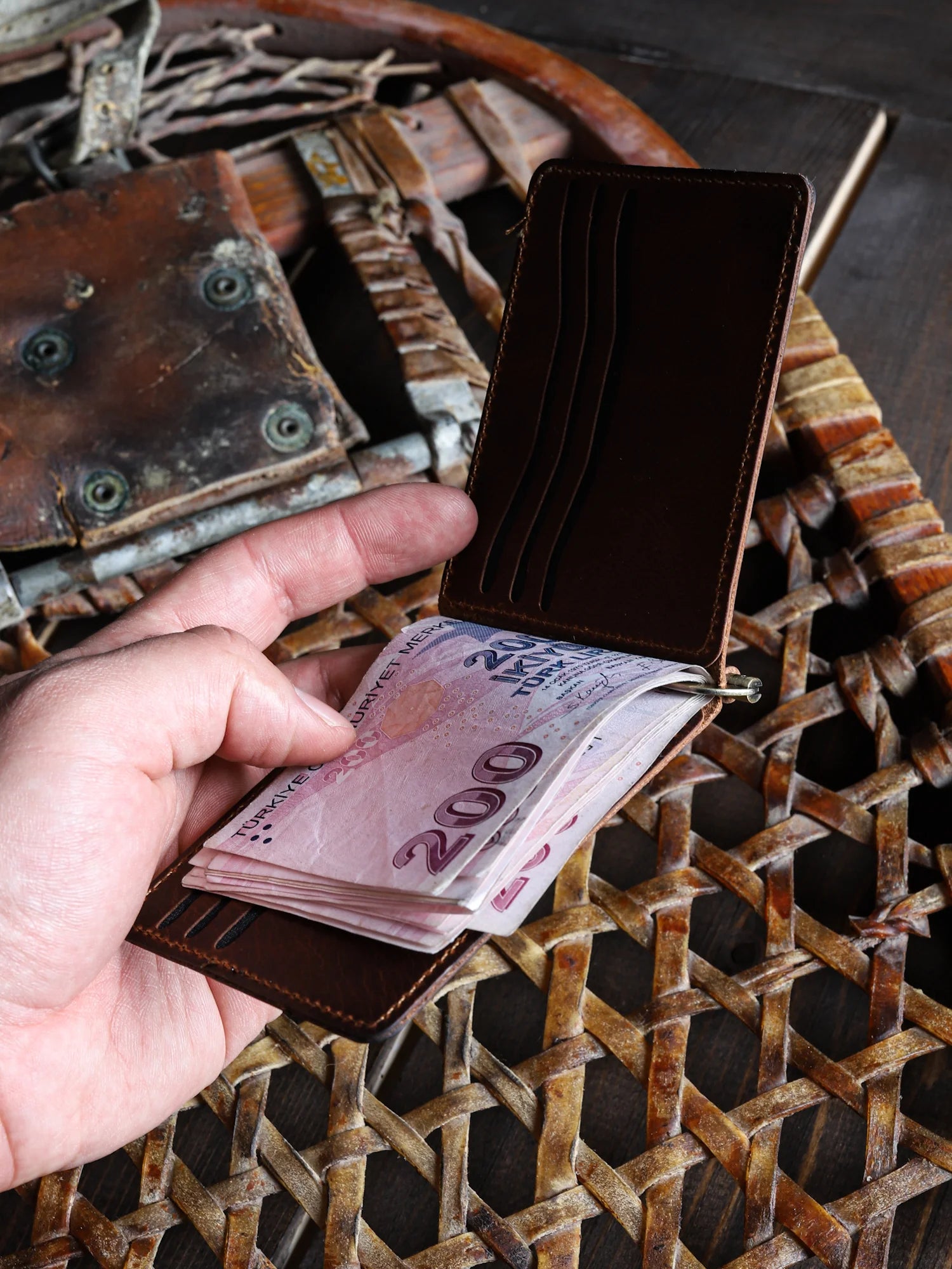 Priene Nakit Klipsli Deri Cüzdan